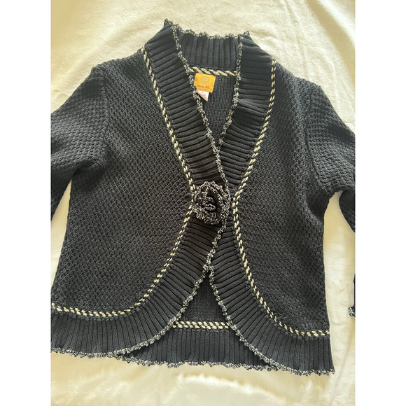 Ruby Road Sweater Cardigan-Women's Large/ Ex-Large- Black w/ Gold Trim - Picture 2 of 12